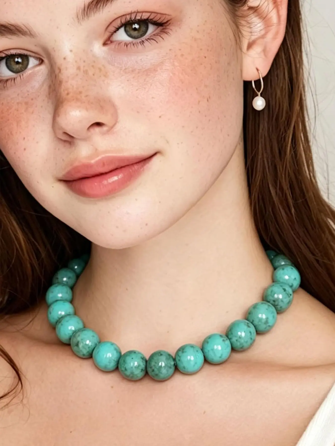 1Pcs Chunky Turquoise Swirl Beaded Choker Necklace, Vintage Boho Style Adjustable Gold Extension Chain Jewelry Beachy Jewelry For Women Summer Beach Daily Party Outfit