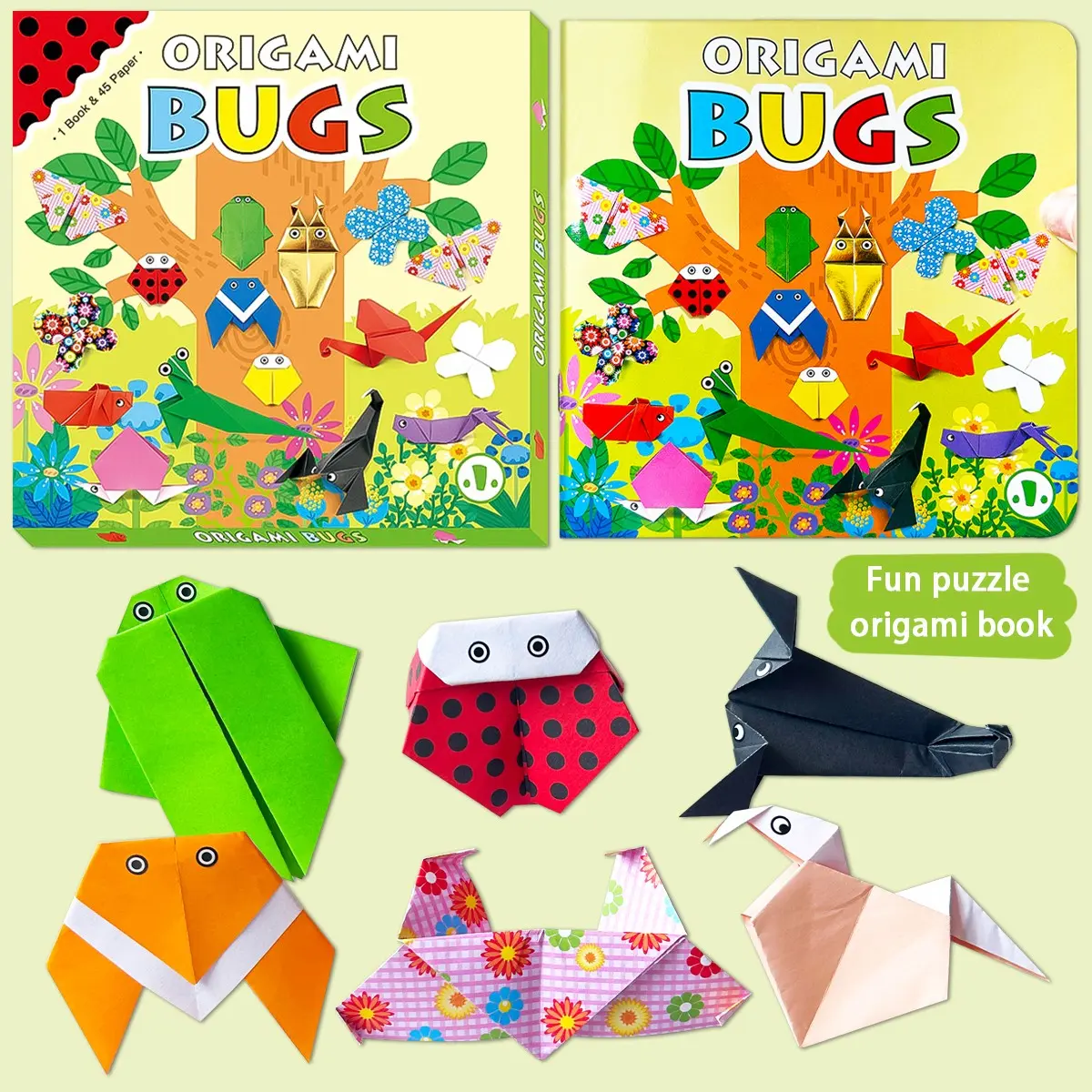 Origami Kit - Insect Theme DIY Craft Set, Includes Instruction Book, 45 Professional Papers, Eye Sticker, Ideal Gift for Kids