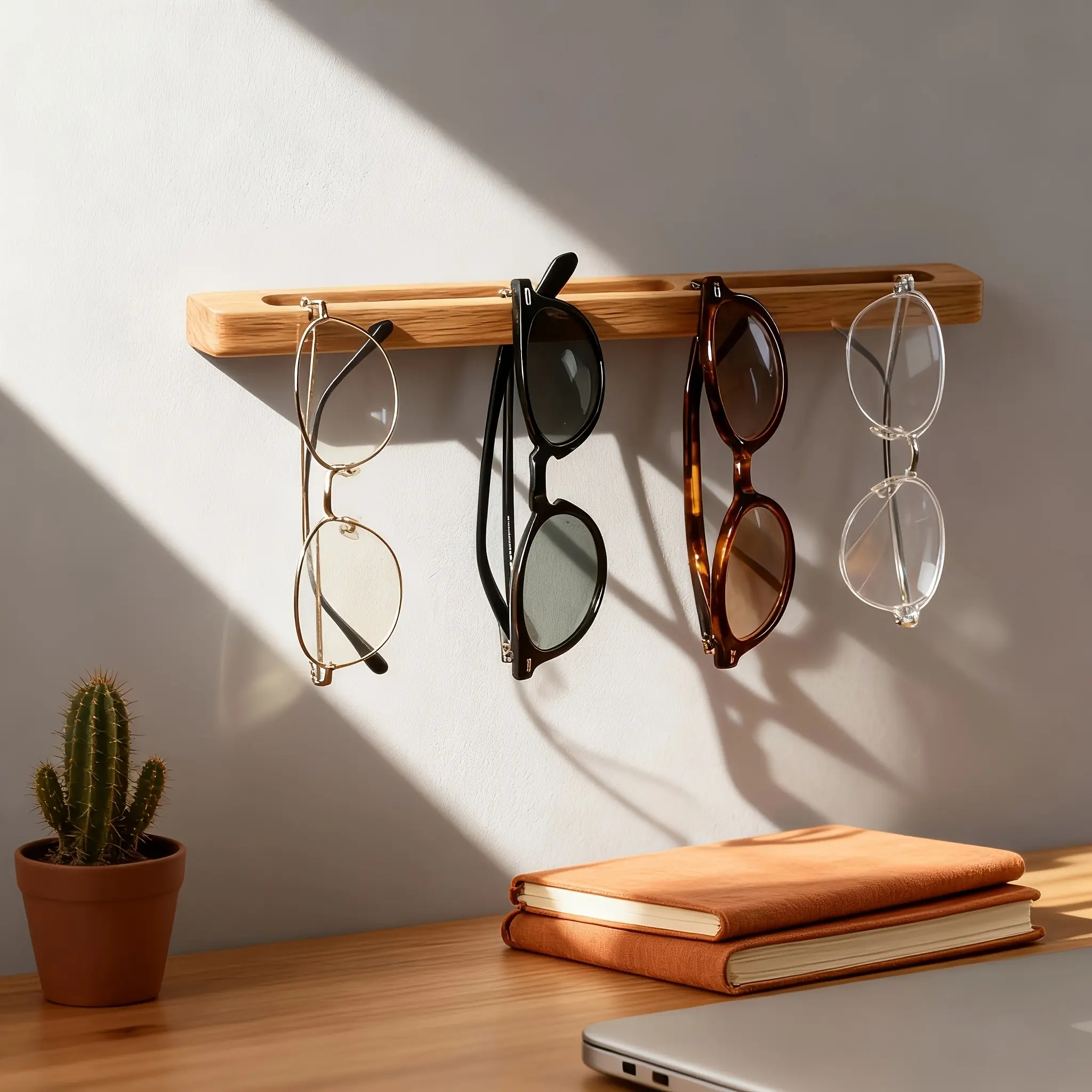 1 wooden wall-mounted retail eyeglass and Sunglasses display and rack, eyeglass rack, space-saving, durable, eyeglass storage rack, no-drill installation, suitable for home, office, gift for eyeglass wearers, retail display accessory, Storage Accessories