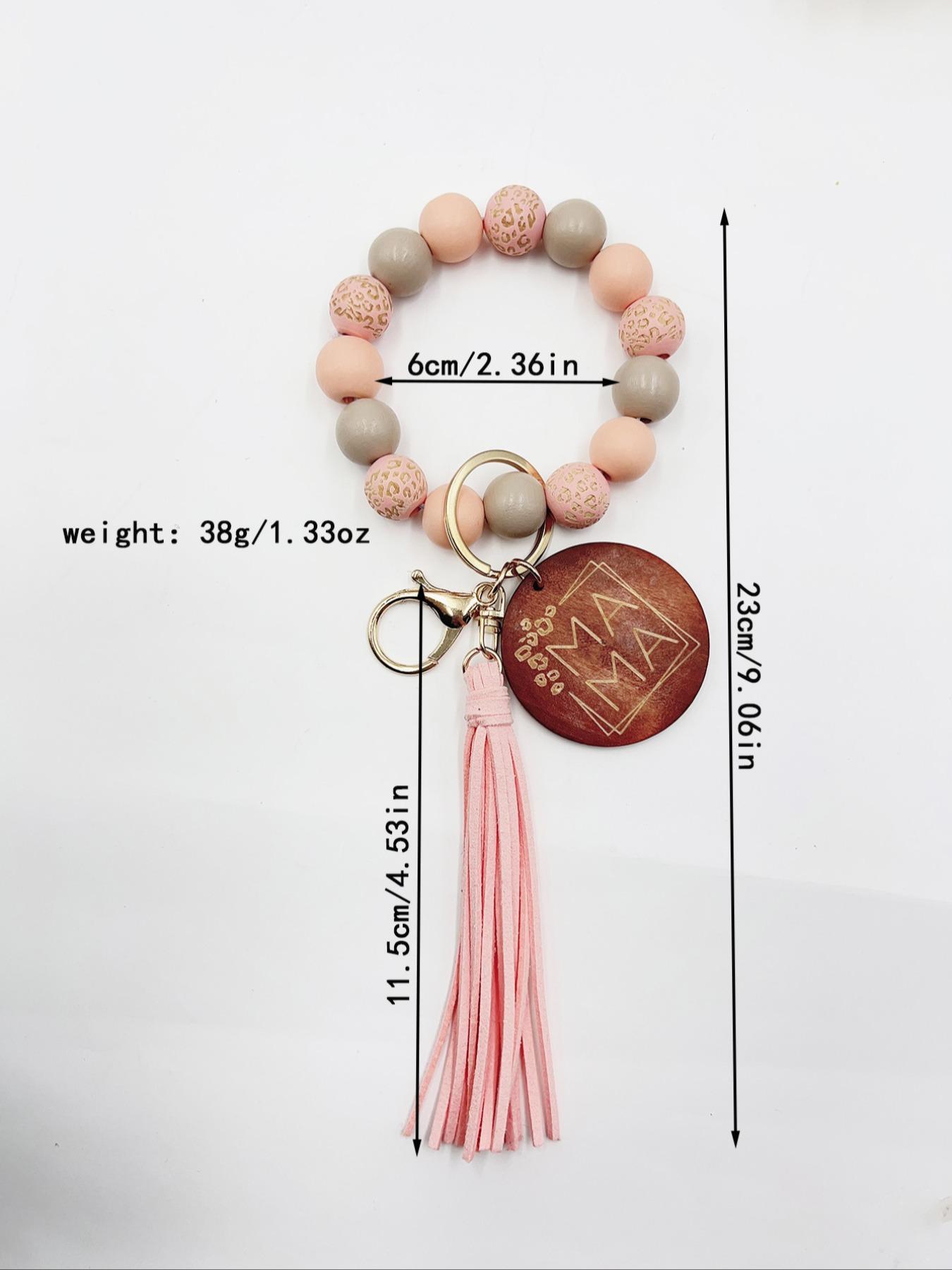 1/5pcs Handmade Wooden Bead Keychain with Leopard Print and Polka Dots, Sport Punk Theme, Mother's Day Gift, Women's Decorative Accessory, Keychain Bag Pendant