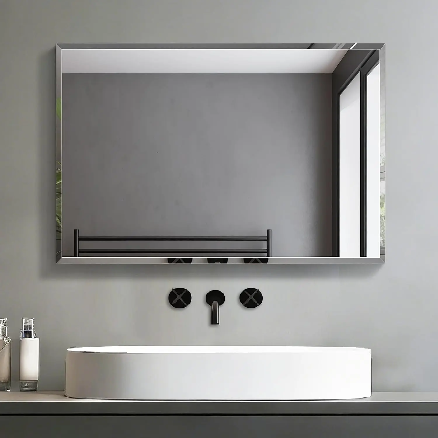 Frameless Beveled Polished Rectangle Bathroom Mirror - 16x24 in, 1 Count, Modern Minimalist Aesthetic Open Look Wall-Mounted Vanity Mirror for Over Sink & Bedroom (1624-1PCS), Bathroom Vanity Mirrors For Over Sink, Modern Minimalist Mirror