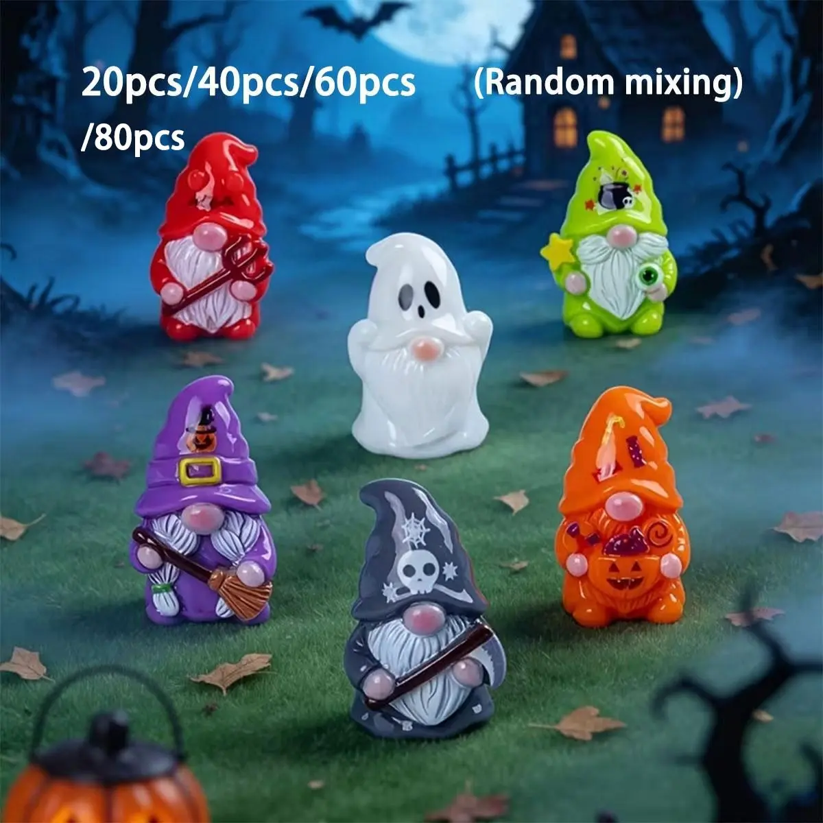 Halloween Resin Mini Gnome Decorations, 20/40/60/80pcs Set, Horror Wizard Dwarf Models, Home Garden Party Gifts