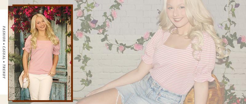 WIHOLL Tops for Women Summer Casual Ruffle Trim Sleeve Square Neck T Shirts