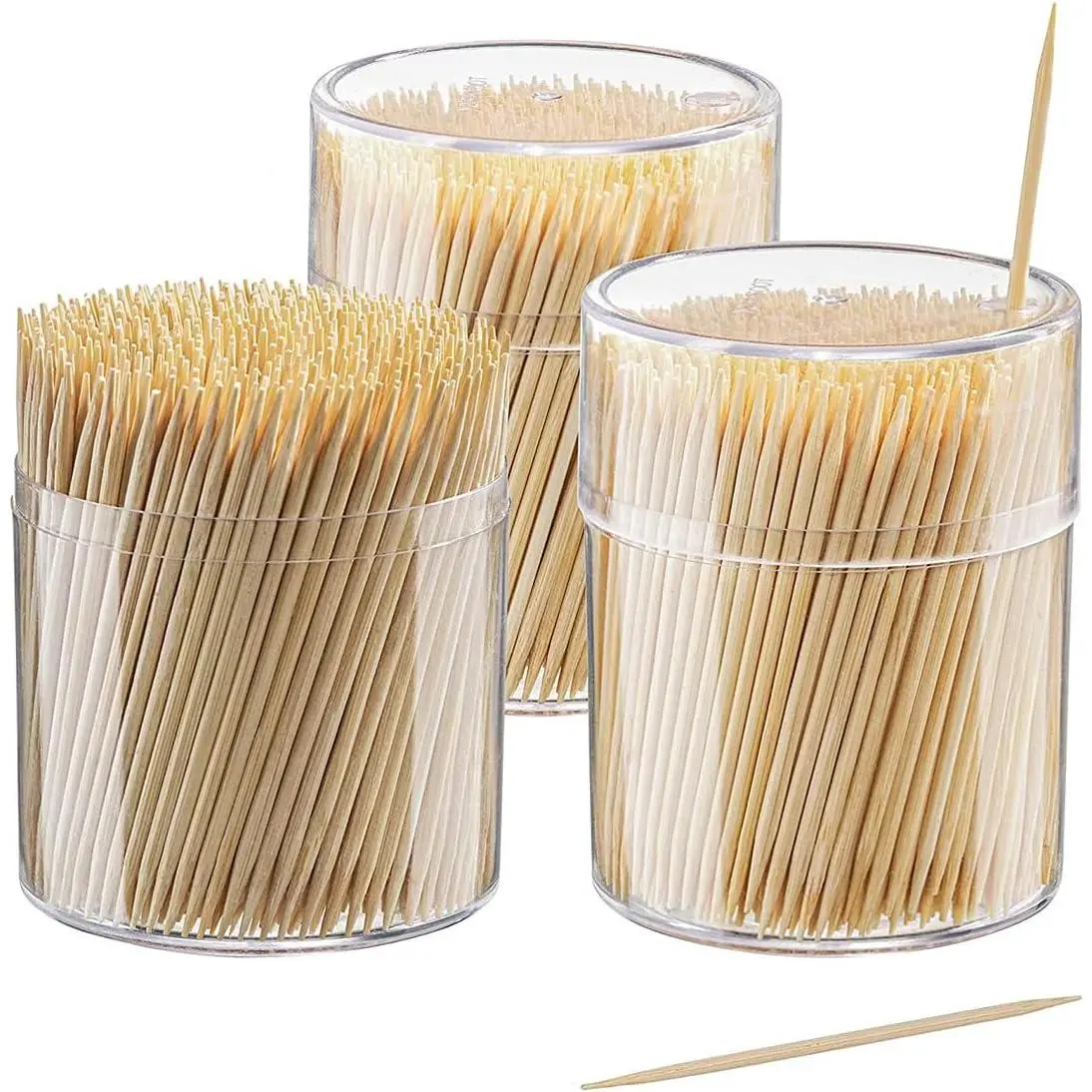 Wooden  Toothpicks [1500 Count] Round Double-Pointed | -Grade, Splinter-Free   Picks, 2.5" Long, 3 Storage Bottles, Appetizers, Garnishes, Crafts & Baking