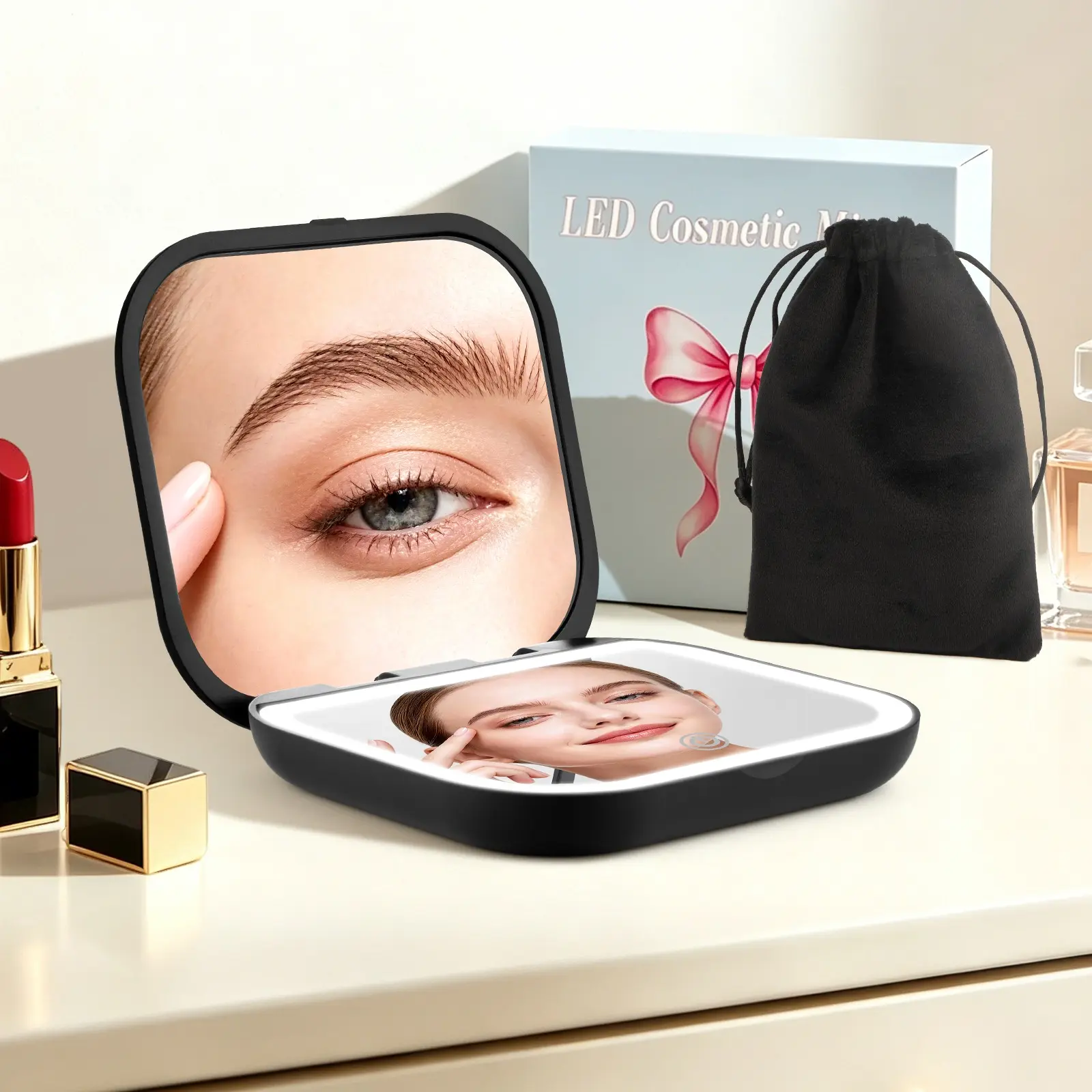 Portable Makeup Mirror 500, High Clarity Touch-Up Mirror, European Style Design, Ideal for Girls, Compact & Lightweight