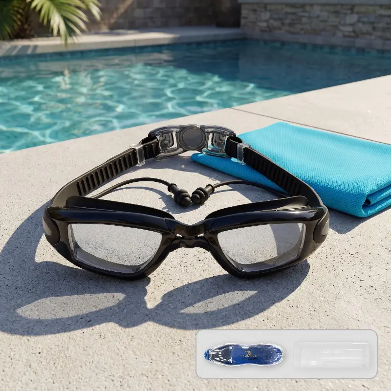Swimming Goggles with Quick-Adjust Strap and Earplugs – Waterproof, Clear Vision, Ergonomic Design; Comfortable Fit for Men and Women; Suitable for Training and Recreation