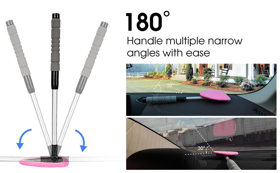 Windshield Cleaner Tool – Car Interior Window Cleaning Kit with Extendable Handle & 4 Microfiber Pads, Auto Wiper Inside Windshield Brush for Car & Home Windows