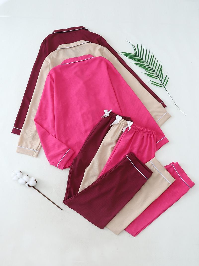 Women's Heart Embroidered Comfy Loungewear Pjs Lounge Co-ord Set, Casual Pajamas Set