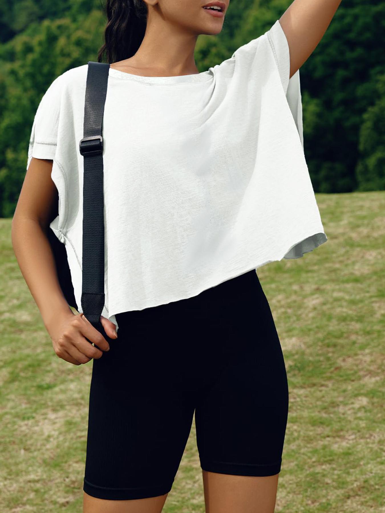 Renaishow Women's Open Back Workout Top Oversized Backless Athletic Short Sleeve T-Shirt for Gym & Casual Wear tiktokshopspringglowup