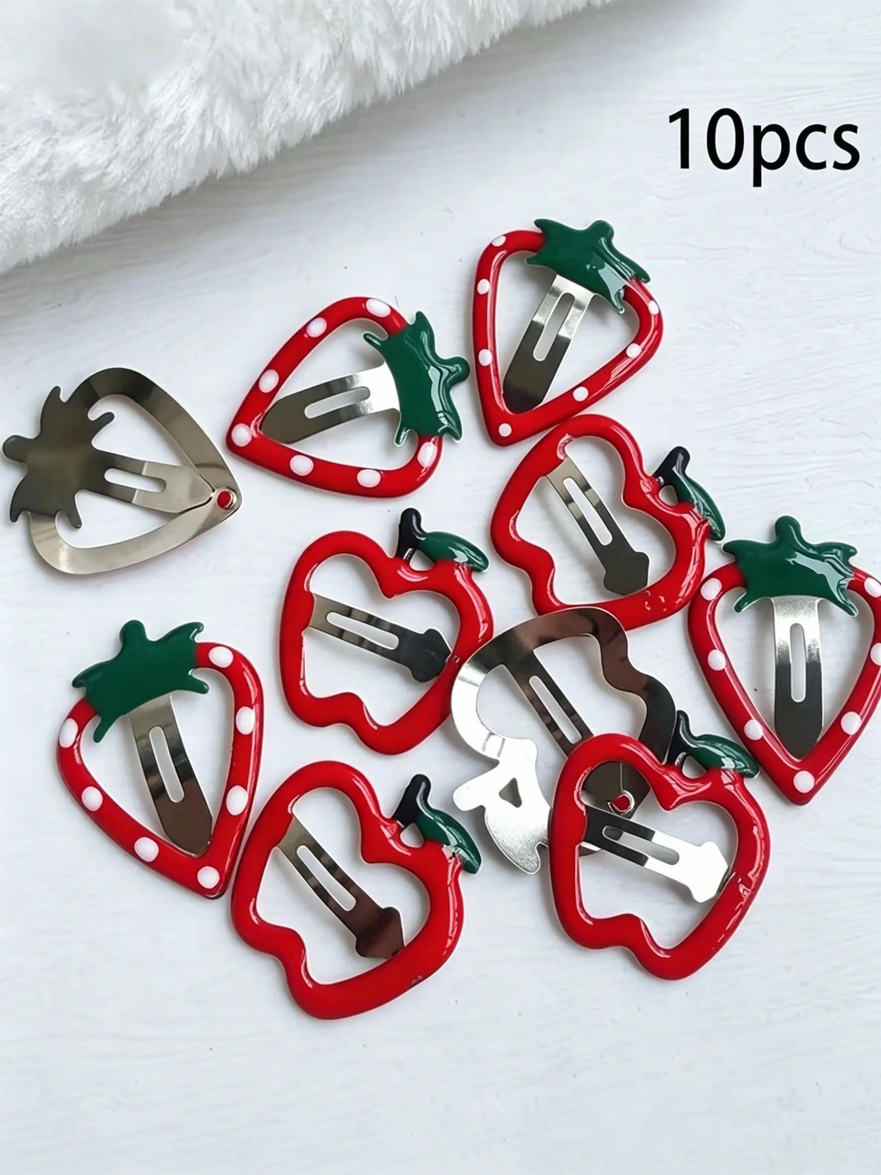 10 Pcs Cute Strawberry Apple Hair Clip Set, Women's Side Bangs Clip, Perfect for Daily Casual Use, Stylish and Practical Hair Accessories