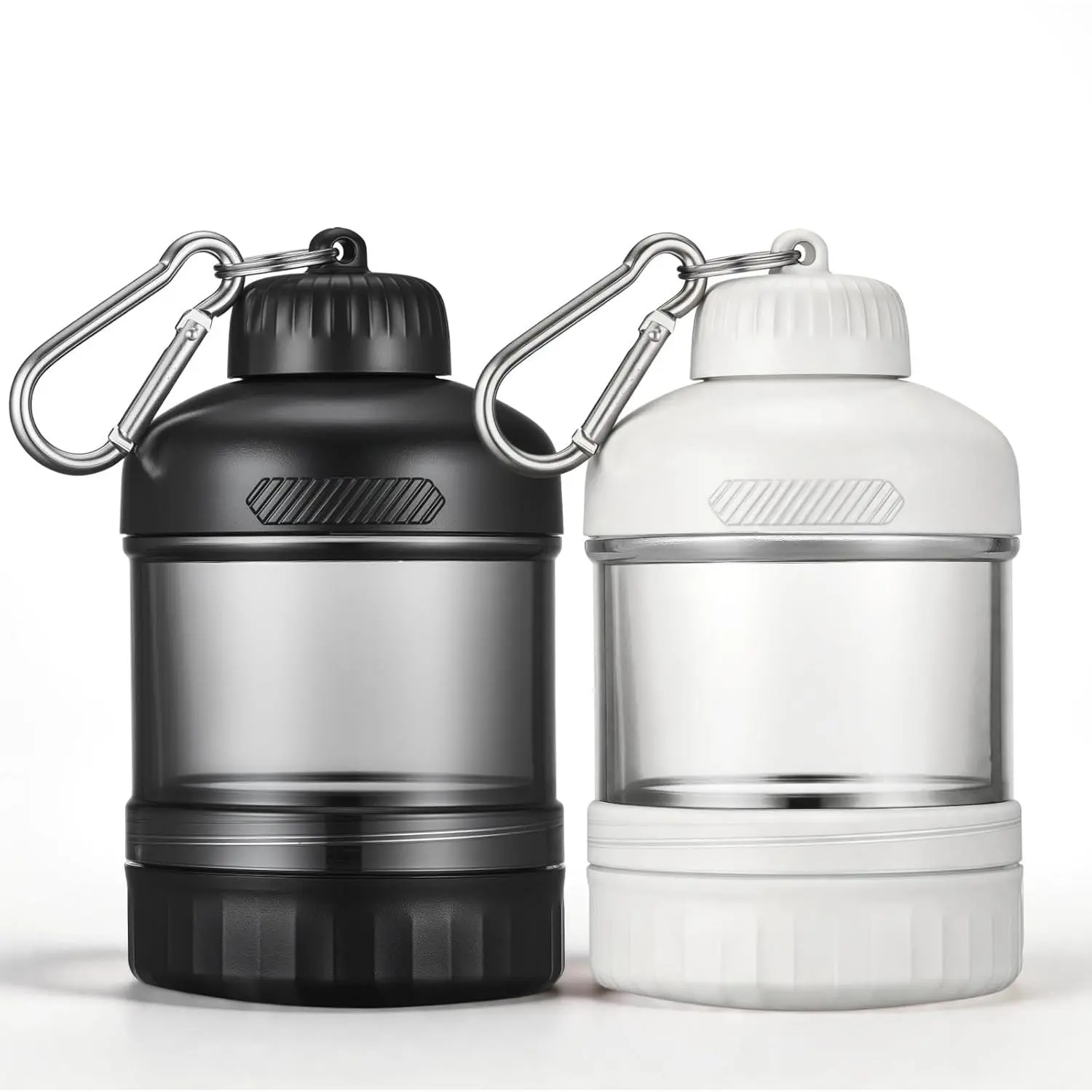 2 Pcs Portable Stackable Protein Powder Container & Dispenser To Go, Suitable for Workout Fitness Travel, Black & White