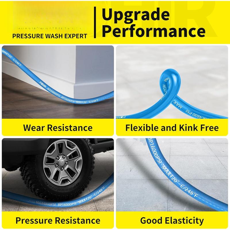 Washer Hose 50FT 3/8" for Cold & Hot Water (Up to 248?) 4800 PSI Kink Resistant Industrial Grade Steel Wire Braided QC Ends with 2 M22-14mm to 3/8" Adapters for Professional and Home