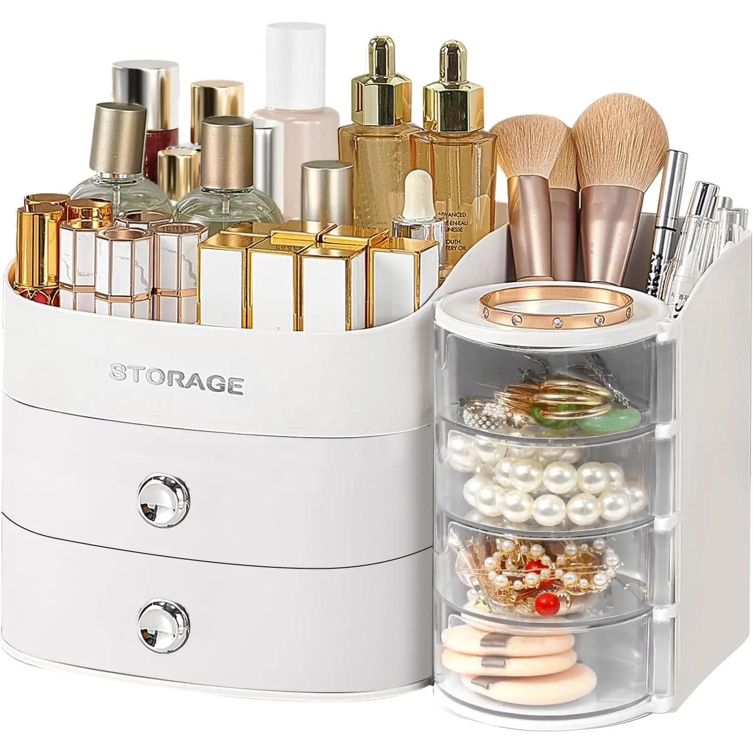 Makeup Organizer Countertop with Drawers, Make up Organizers for  | Skincare  Earring Organizers,  Display Cases Makeup Storage for Bathroom|Dresser, Ideal Gifts for Women(White)