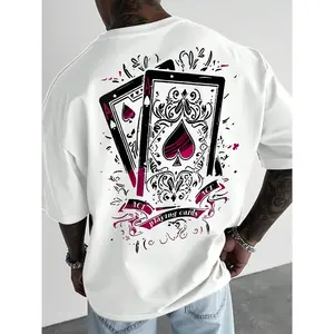 Men's Basic Cotton Baggy Short-Sleeve T-Shirt - Vintage Street Style Ace of Spades Poker Graphic Print, Cargo-Inspired Loose Versatile Top for Hip-Hop Streetwear & Daily Wear