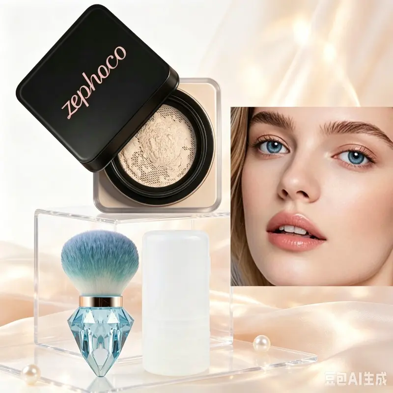 Single Box Soft-Focus Translucent Loose Powder with Diamond Powder Brush, Lightweight Breathable Matte Setting Powder, Oil-Control Long-Lasting Non-Greasy Finish