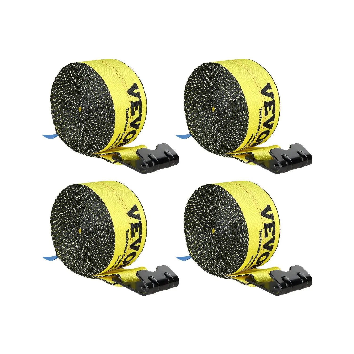 VEVOR Winch Straps, 4"x 30', 6000 lbs Load Capacity, 18000 lbs Break Strength, Truck Straps with Flat Hook, Flatbed Tie Downs Cargo Control for Trailers, Farms, Rescues, Tree Saver, Yellow (4 Pack)