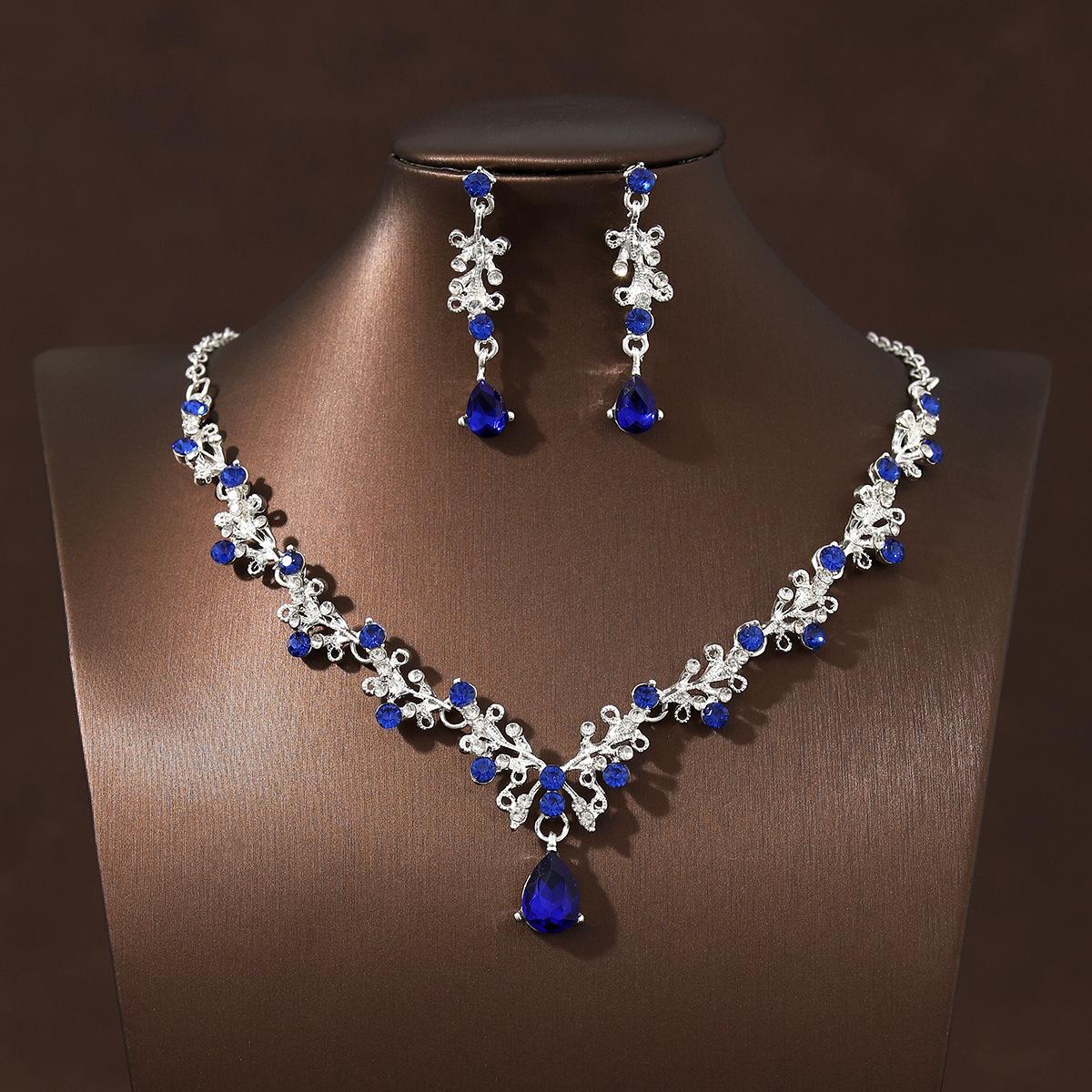 Vintage Emerald Green Teardrop Necklace Set, Women's Necklace & Earrings Set, Luxury Bridal Jewelry for Wedding & Banquet