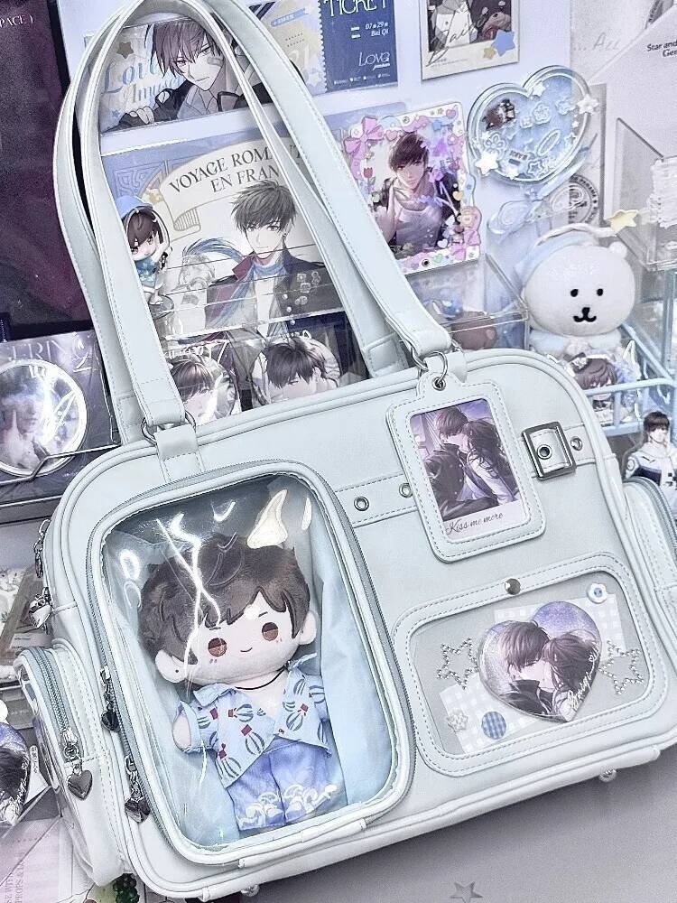 Y2K New Cute Ita Bag Concert Large Capacity Backpack Lolita Girl Transparent Shoulder Bag DIY Badge Display Casual Crossbody Bag