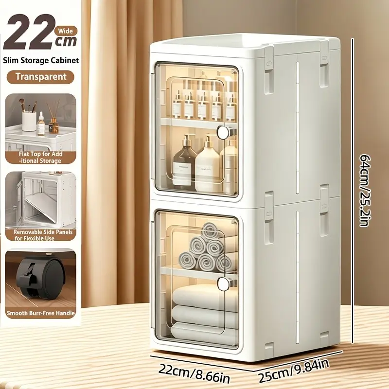 Sewing hallway storage cabinet with lid, large capacity storage cabinet with wheels, transparent drawer toilet paper storage cabinet, multi-layer stacking storage box, used for storing bathroom toiletries and laundry room cleaning supplies
