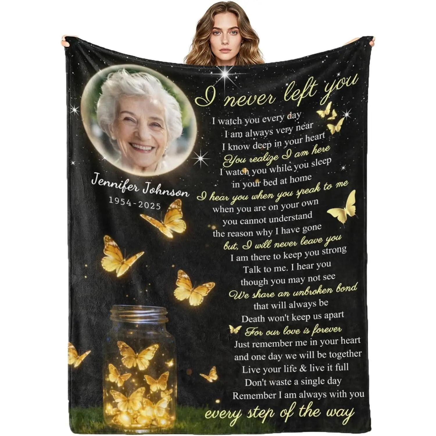 Custom Memorial Blanket with Photos for Loss of Loved , in Loving Memory Sympathy Gifts, Personalized Sympathy Blanket for Loss of Dad Mom Husband Wife  Bereavement Remembrance Grieving