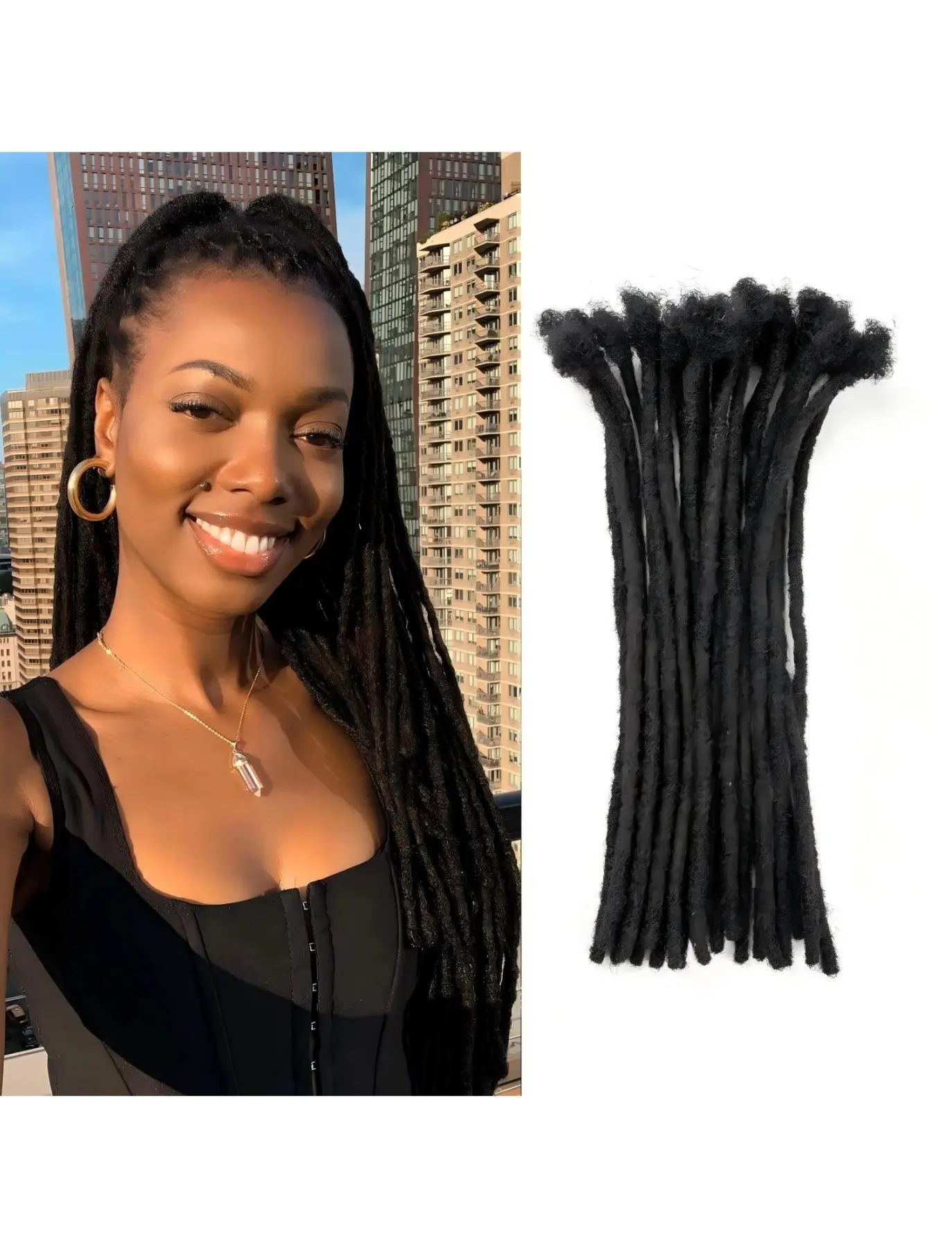 Natural Black Human Hair Dreadlock Extensions 4–16 Inch 0.6cm Width Handmade Loc Extensions Full Head Soft Natural Permanent Dreads 10/30/60/100 Strands