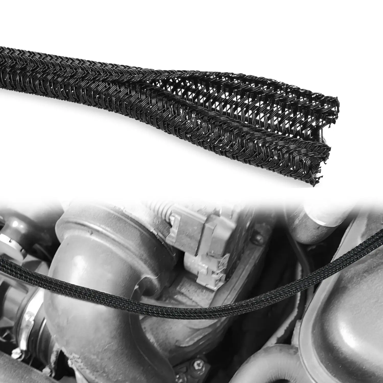 Nilight Polyester Cable Management Sleeve - 10ft x 0.25in, Easy-to-Install, Heat Protection & Dissipation, Splitting Design for Home Improvement Electrical Wires, Automotive & Computer Cord Organization