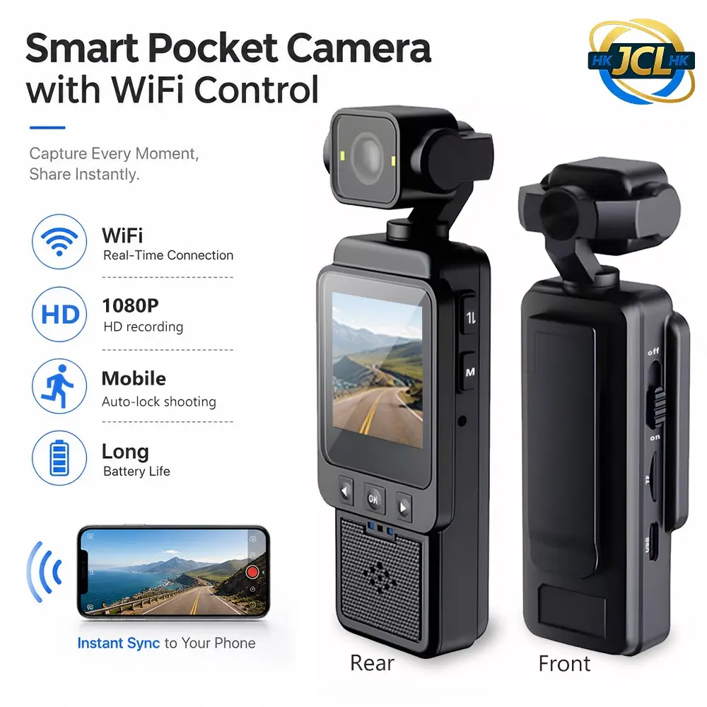 Portable Mini Action Camera 1080P HD with WiFi, Night Vision, Image Stabilization | Rotatable Lens Vlog Camera for Travel & Sports | 1.6 Inch Screen, Hidden Recording, Pocket & Handheld Design