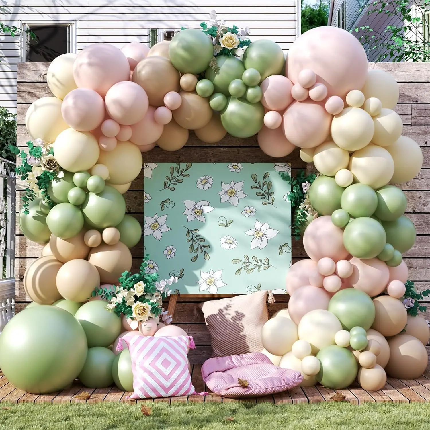 and Green Balloon Arch Garland Kit, 122 count  Sand White Dusty  Sage Green Spring Balloons for Women Girl Boho Bridal Wedding  Shower Engagement Birthday Party Decorations