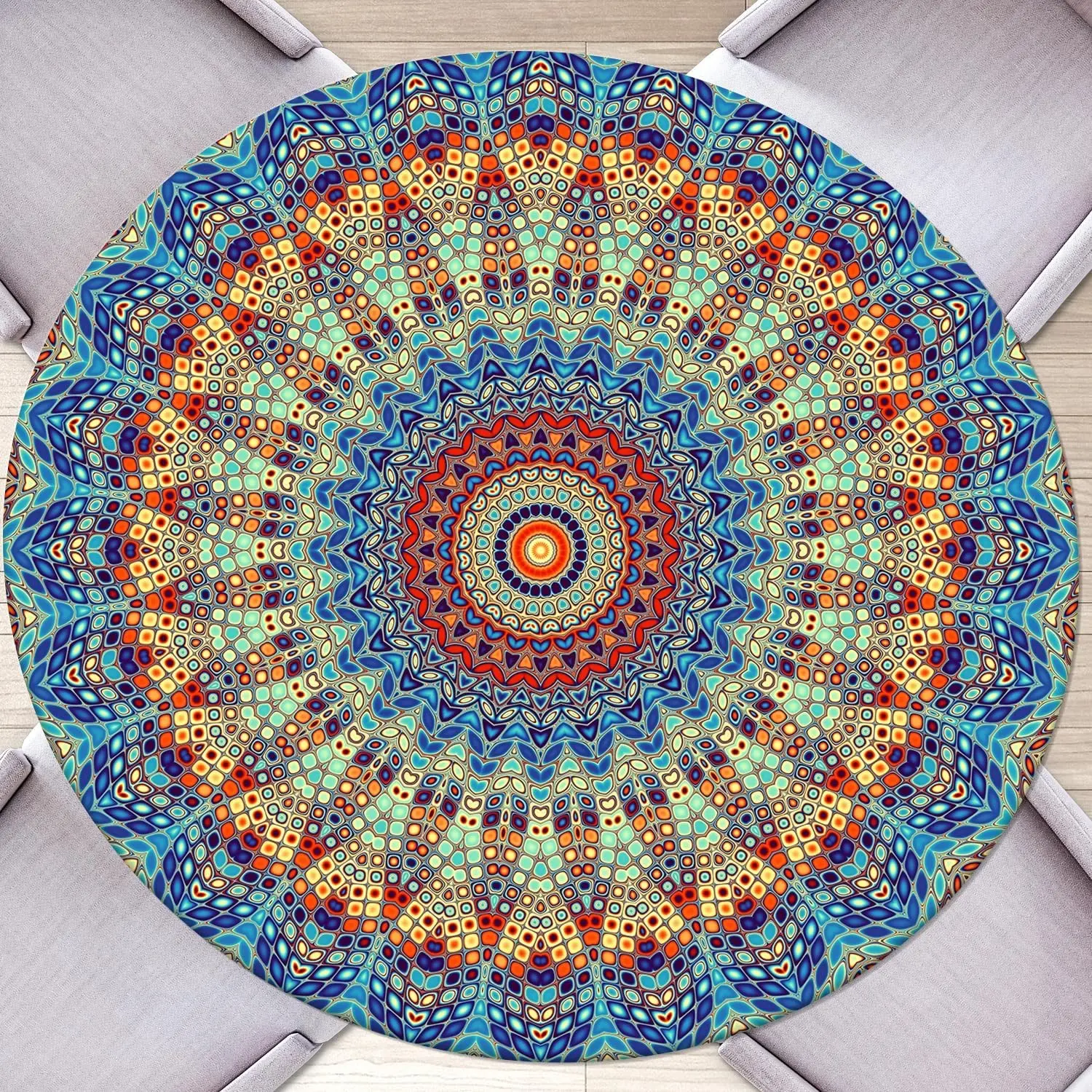 Round Fitted Tablecloth with Elastic Round Outdoor Tablecloths Round Elastic Tablecloth for Tables Waterproof Wipeable Table Cover for Picnic,Camping,Dinner (48''-52'')
