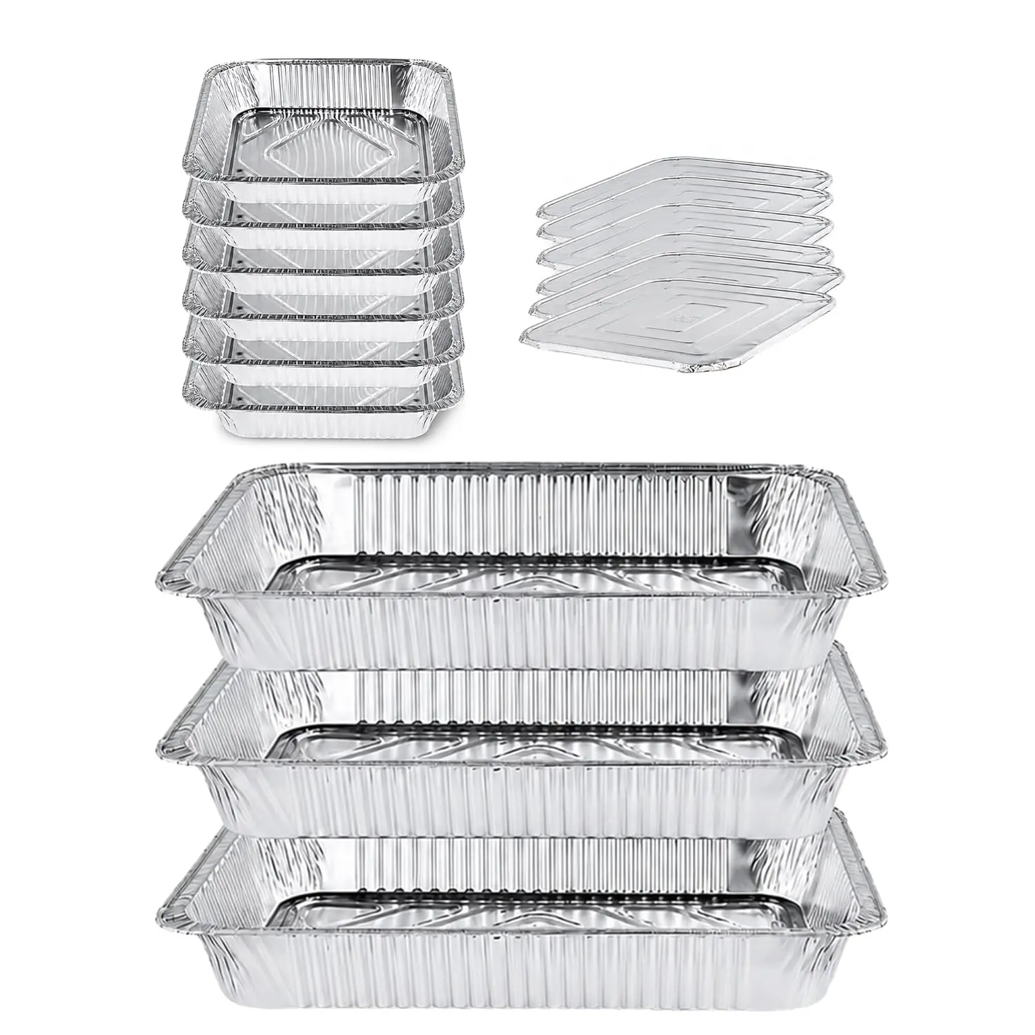 Disposable Aluminum Pans with Lids – 15-Piece Chafing Dish Buffet Set, 3 Full-Size Water Pans, 6 Half-Size Food Pans & 6 Foil Lids for Catering & Food Warmer Burners