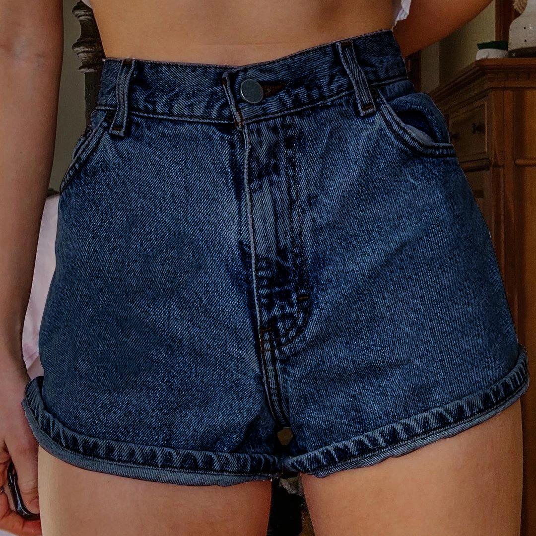 New2025 Artistic Retro Women's Denim Shorts with Multiple Pockets, Printed Design, Jean Blue, Fitted Style, Summer Casual & Versatile Womenswear