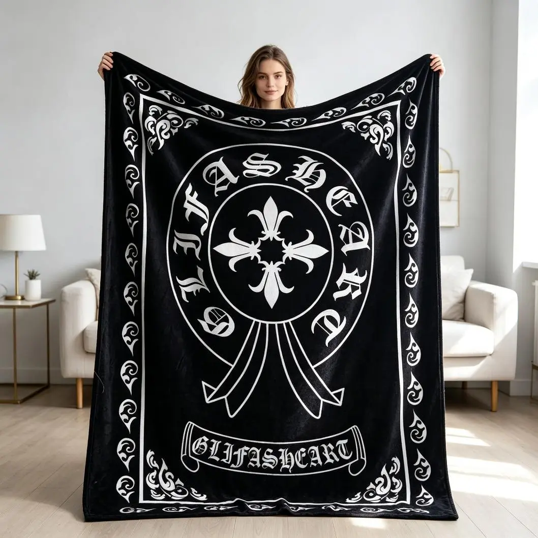 Chrome Cross Heart Pattern Flannel Throw Blanket, Soft Lightweight Cozy Napping Blanket, Warm Plush Decorative Blanket for Bed Sofa Office Travel Home Decor, Adult & Kids Blanket Gift