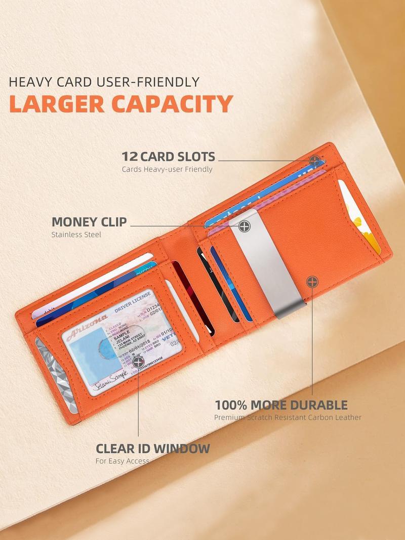 Men's RFID Blocking Bifold Wallet - Holiday Edition Carbon Fiber Pattern, Ultra-Thin Minimalist Design with Money Clip & Multiple Card Slots, Slim Pocket Wallet for Daily & Travel Use SpringStatements