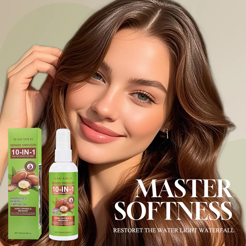 Single Pack 10-In-1 Heat Protection Spray 100ML, Keratin + Nut Oil, 450°f Insulation, Smooth for 72 Hours, No Residue