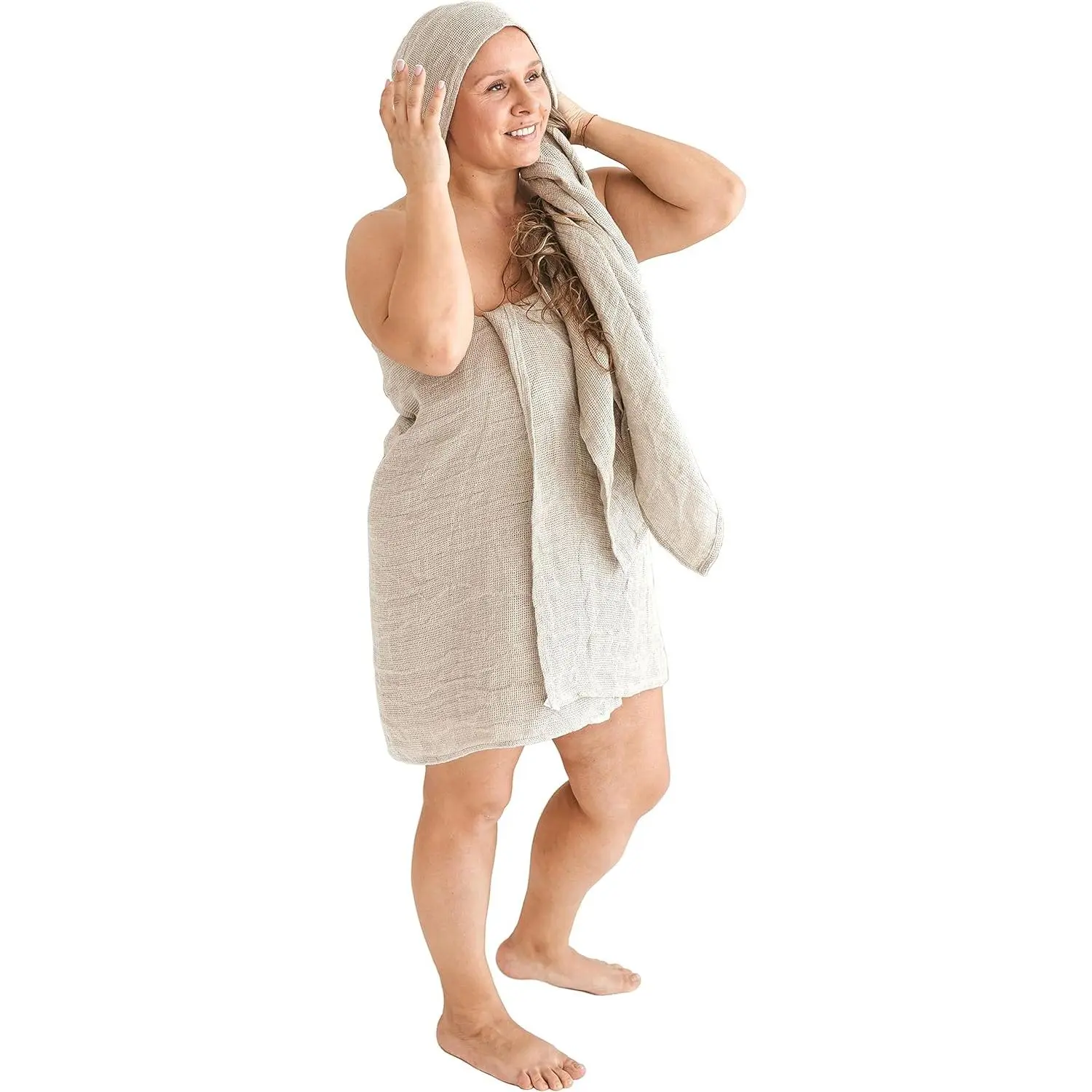 Open Weave  Bath Towel -   Linen Flax - Quick Dry Hair Towel Wrap for Women - Thin Lightweight Bath Towel 30x54-Inch