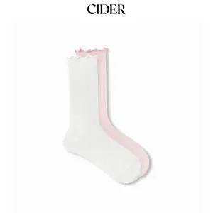 Cider 2 PAIRS HEART & CRIMPED TRIM CREW SOCKS SET
