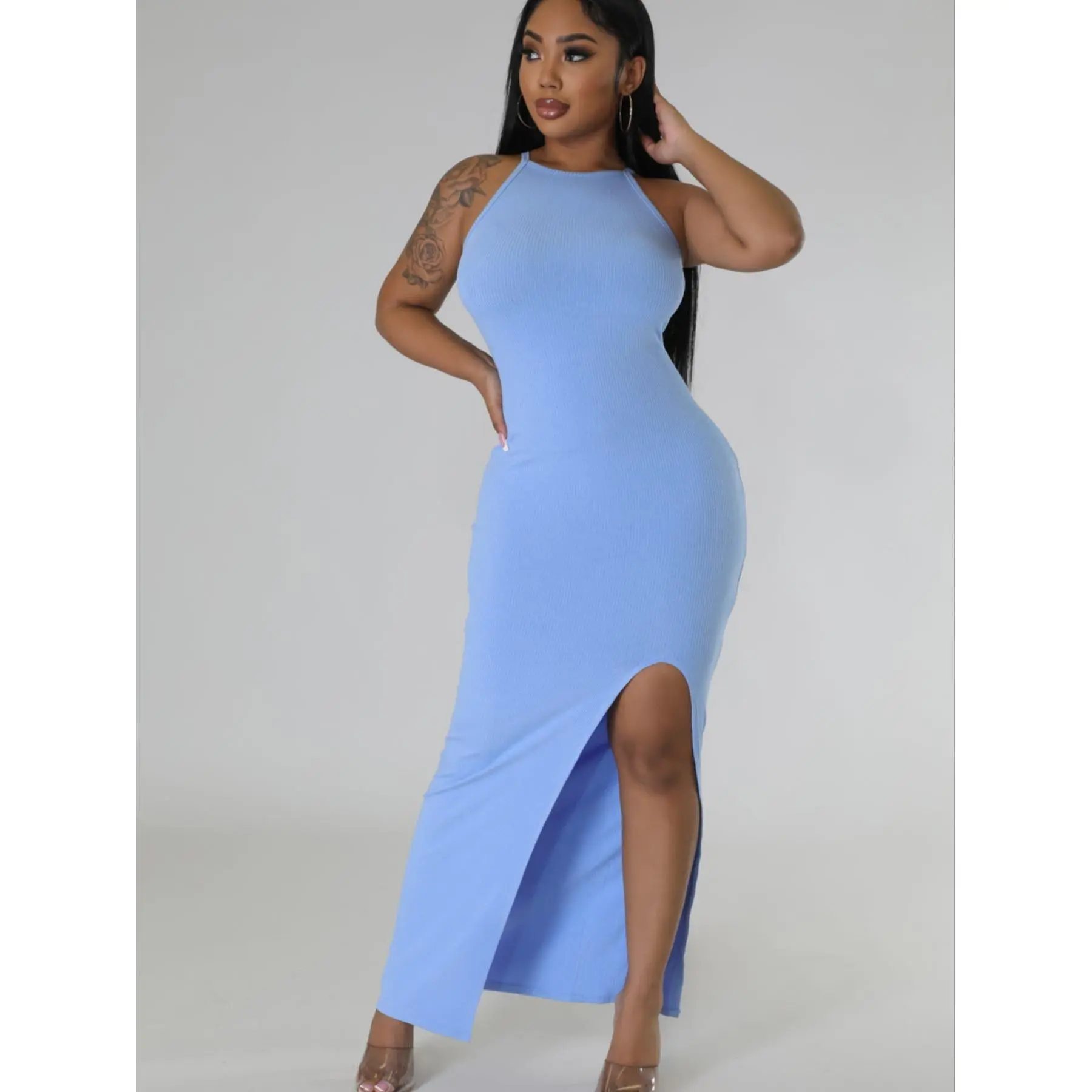 Women's Slim Fit Long Ribbed Dress 250GSM Bodycon Midi Dress in Vibrant Lime Green for Casual & Office Wear Fabric Minimalist Womenswear Blazers Drape Fabric