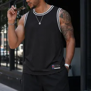Men's Retro Mesh Tank Top Featuring A Solid-Color Or Tri-Color Basketball Graphic; A Sleeveless, Athletic Jersey-Style Top Designed For Breathability—Perfect For Workouts, Running, Or Casual Street-Style Summer Wear.