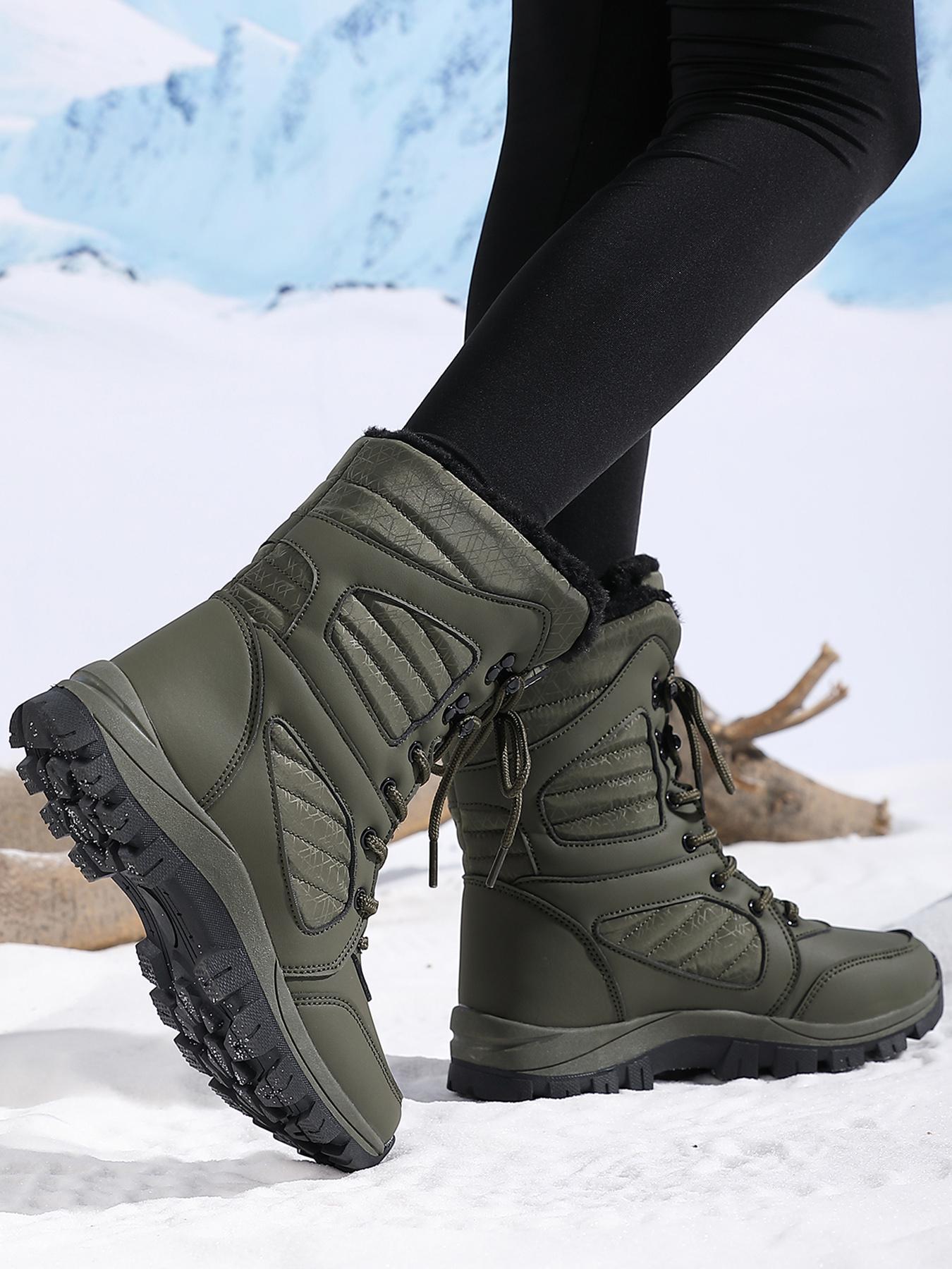 Women's Solid Color Plush Lined Thick-Soled Lace Up Snow Boots Winter Booties, Thermal Warm Casual Sporty Comfortable Outdoor Sports Boots for Fall & Winter, Female All-match Round Toe Shoes for Daily Wear
