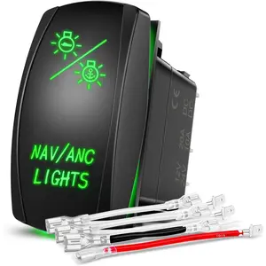 Nilight NAV/ANC Rocker Switch 7Pin Navigation Anchor Lights Toggle On Off DPDT Laser Etched 12V 24V Jumper Wires for ARB Carling NARVA Style Marine Boat Ship Vessel