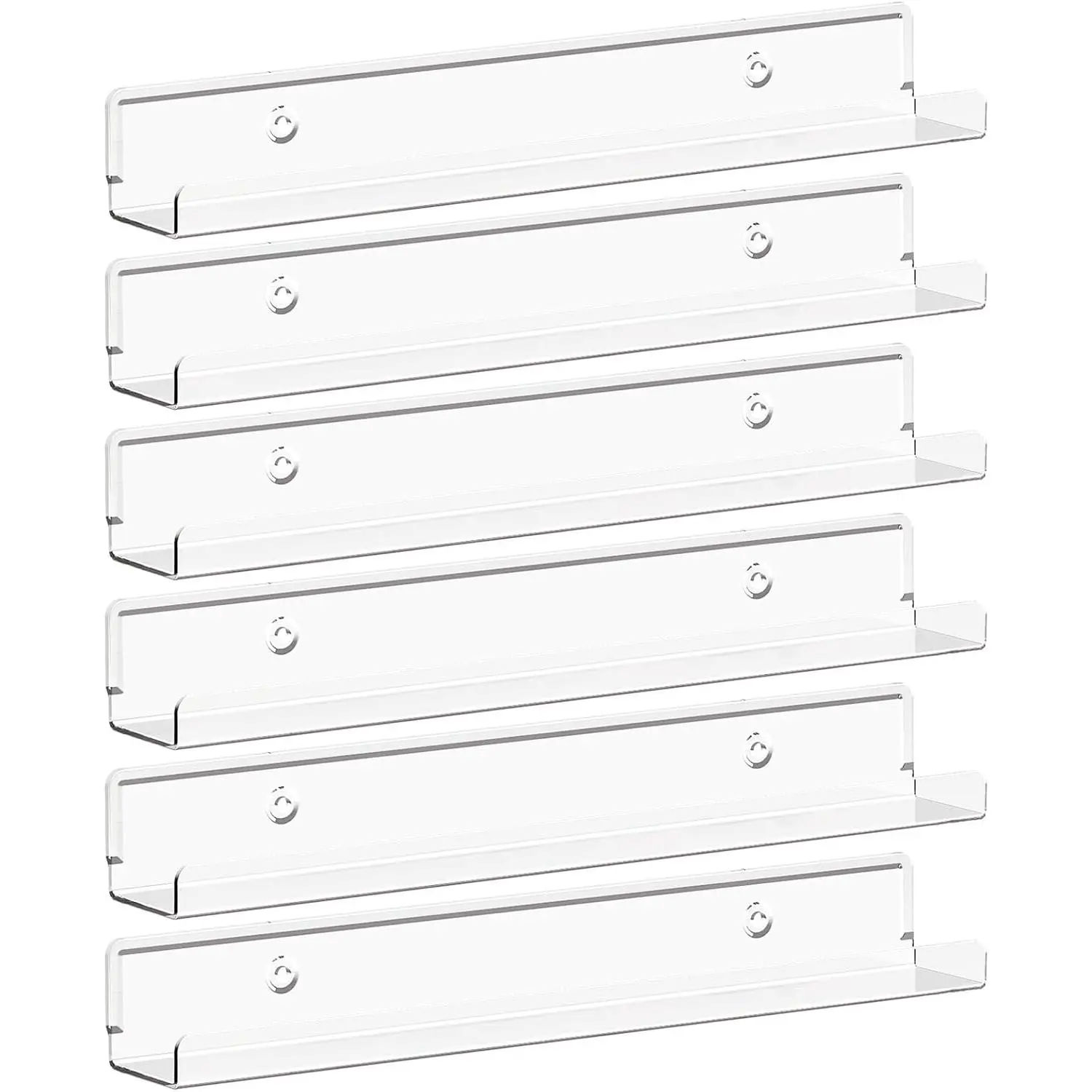 Narrow Floating Shelves for Vinyl Record 6 Pack, 12" Clear Wall Shelves for  Polish/Book/Picture/Makeup,  Wall Display Shelf Organizer for Bedroom, Living Room, Bathroom Decor
