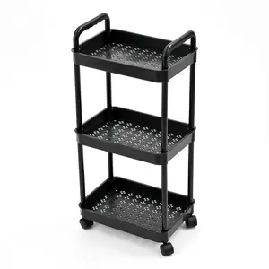 3 Tier Adjustable Metal Storage Utility Cart with Wheels - Home Organizer, Kitchen Organization Rack, Multilayer Shelf for Narrow Spaces, Rolling Trolley for Kitchen/Bedside Use