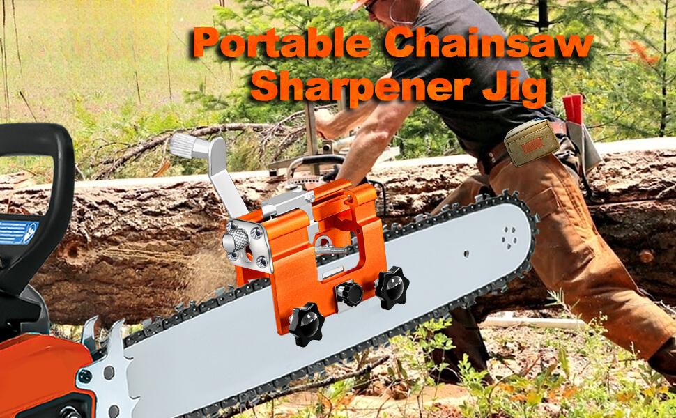 Chainsaw Sharpener Jig, Portable Chain Saw Sharpener Tool with 10pcs Burrs, Chainsaw Chain Sharpener, Hand-Cranked Chainsaw Sharpening Kit for Chain Saws