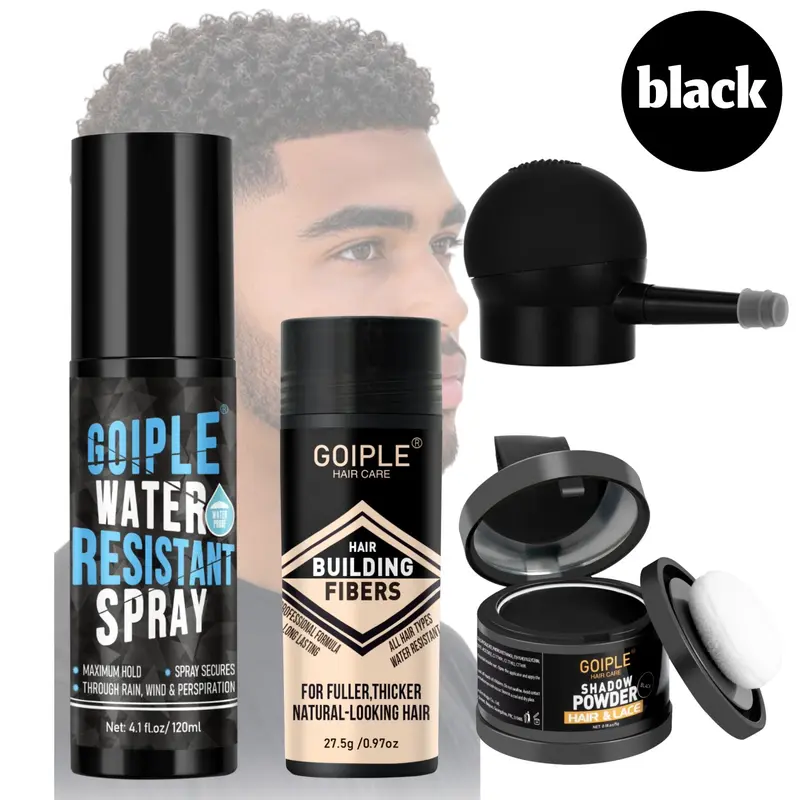 Goiple Hair Fiber Solution for Thin Fine Hair, Includes Applicator Spray Mustache Pen, Low Sensitivity Volumizing Spray, Firm Locking Fibers, Styling Powder, Volumizing Texturizing Powder, Hair Thickening Powder, Hair Volume Powder, Hair Product