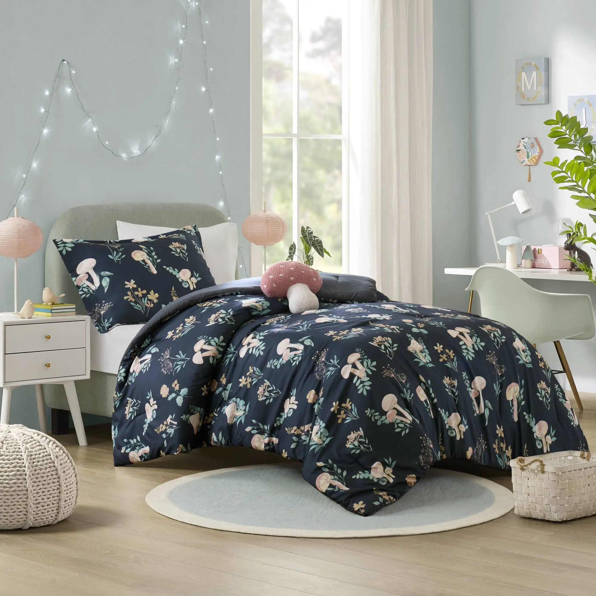 ARCH 3-Piece Twin/Twin XL Mushroom Garden Comforter Set, Soft Microfiber Bedding with Mushroom Print, Lightweight All-Season Down Alternative Comforter and Pillow Sham, Cozy Bedroom Decor for Kids, Teens, and Adults, Machine Washable