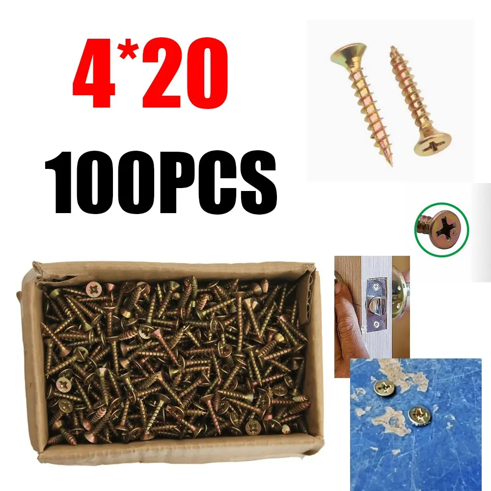 100pcs Color Zinc Fiber Nails, Hardened Drywall Screws, Cross Head Self-Drilling Screws, Countersink Wood Screws, Wall Board Nails, Metal Wood Screws