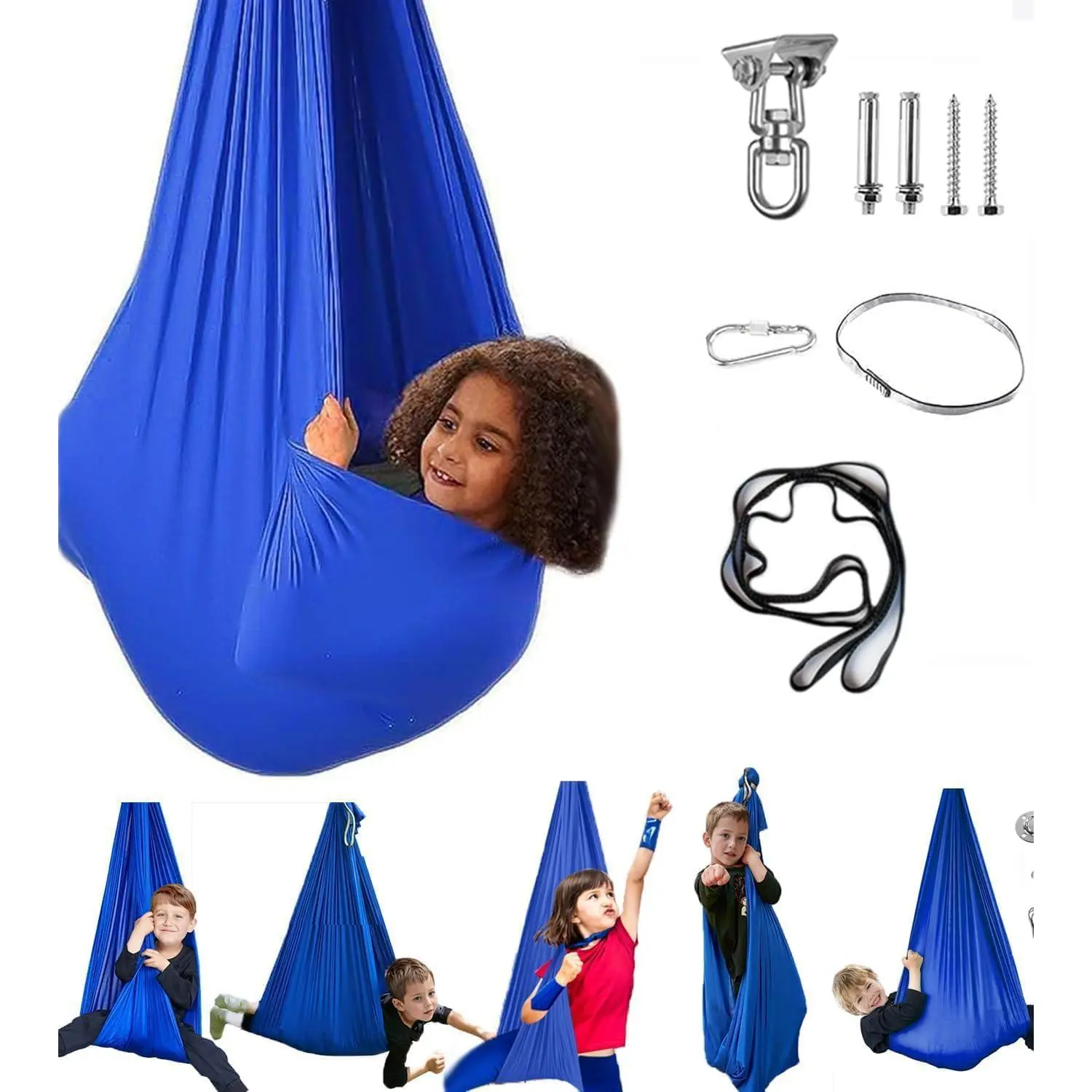Sensory Swing for Kids with Special Needs, Indoor Kids Swing Cuddle Hammock Chair Adjustable Aerial Swing for Children with Autism, ADHD, Asperger, Sensory Integration(Blue)
