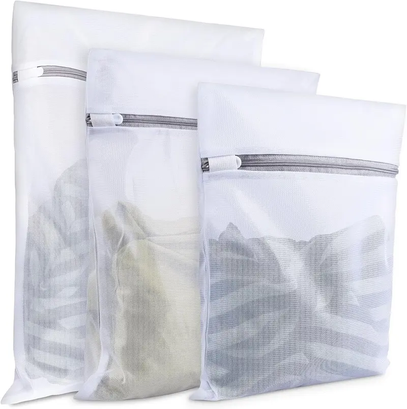 Summerwins Set of 3 Removable Netted Washing Bags - Durable, Breathable Fine Mesh, Auto-Lock Zip, 3 Sizes (1 Large Capacity/1 Medium/1 Small), Travel Storage & Home Laundry Organizer for Delicates, Large Capacity Washing Bags