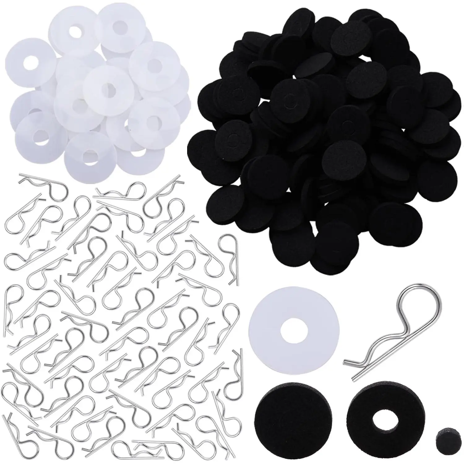 RC  Clips (100) &   Washers(100) Nylon  Washers(25) for Traxxas 1/10 Scale RC  ,  of 1834 1815 (Set of 225)