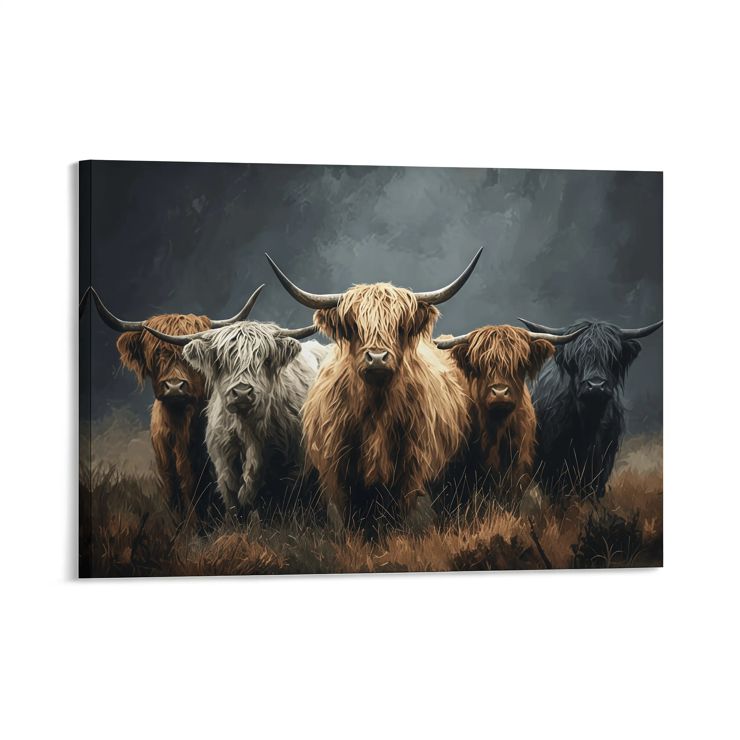 2D Flat Painting, 1 Piece Frameless Canvas Painting, Highland Cattle Oil Painting Style Art Print, Unique Creative Wall Art, Suitable for Living Room, Hallway, Bedroom, Office, Bar, Cafe and Restaurant, Farmhouse Wall Decor, Highland Cow Artwork
